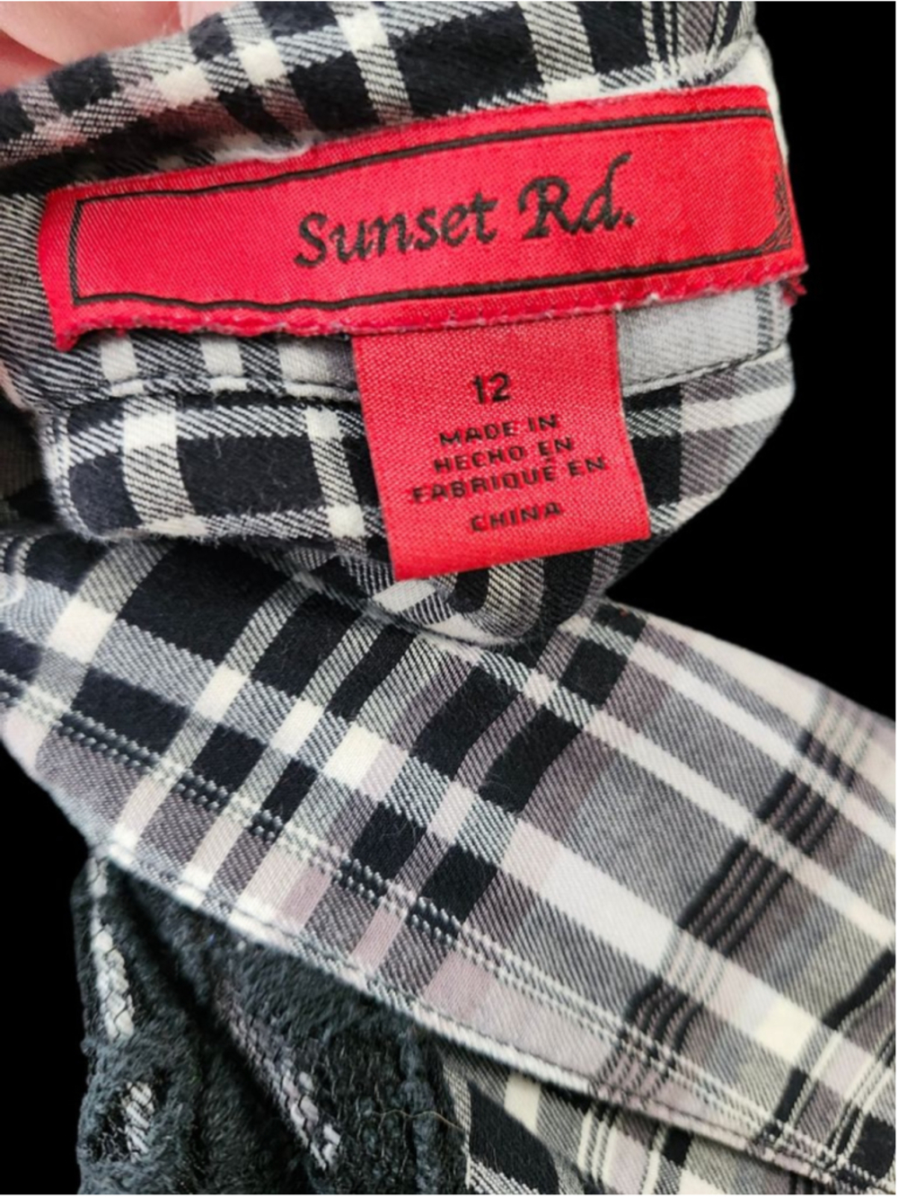 Sunset Rd. Plaid Button Down Shirt with Lace Accents Size 12 Black White - Picture 2 of 6